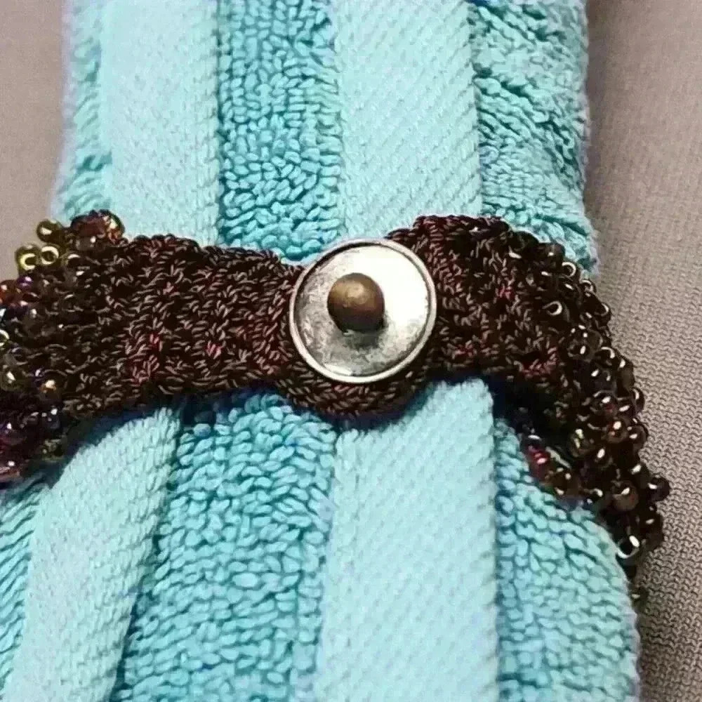 Bohemian Multi-strand Brown Knit Cuff Beaded Bracelet Iridescent Seed Beads Boho - Picture 6 of 6